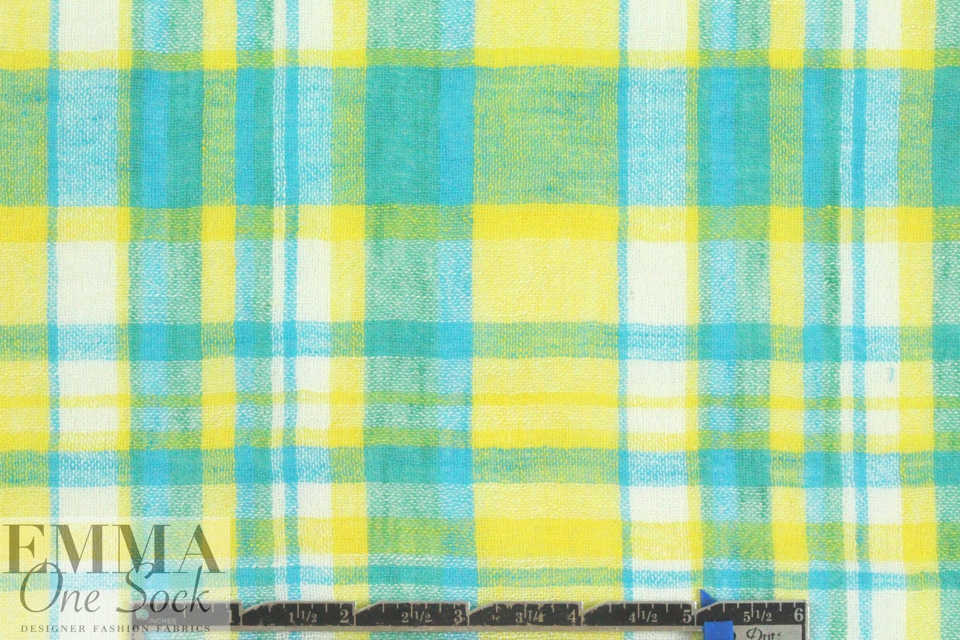 NY designer cotton gauze turquoise/lemon plaid