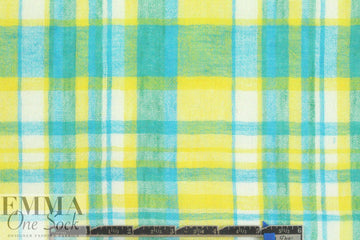 NY designer cotton gauze turquoise/lemon plaid