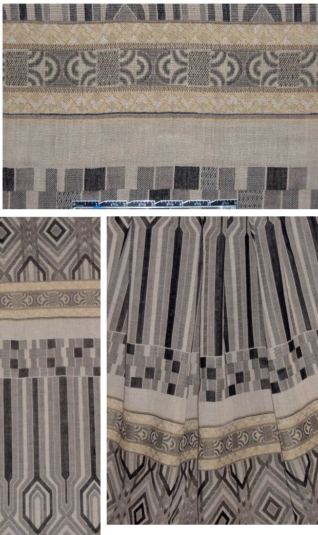 French gray/khaki/gold graphic panel jacquard