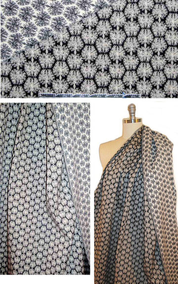 French reversible black/bone motif stretch jacquard