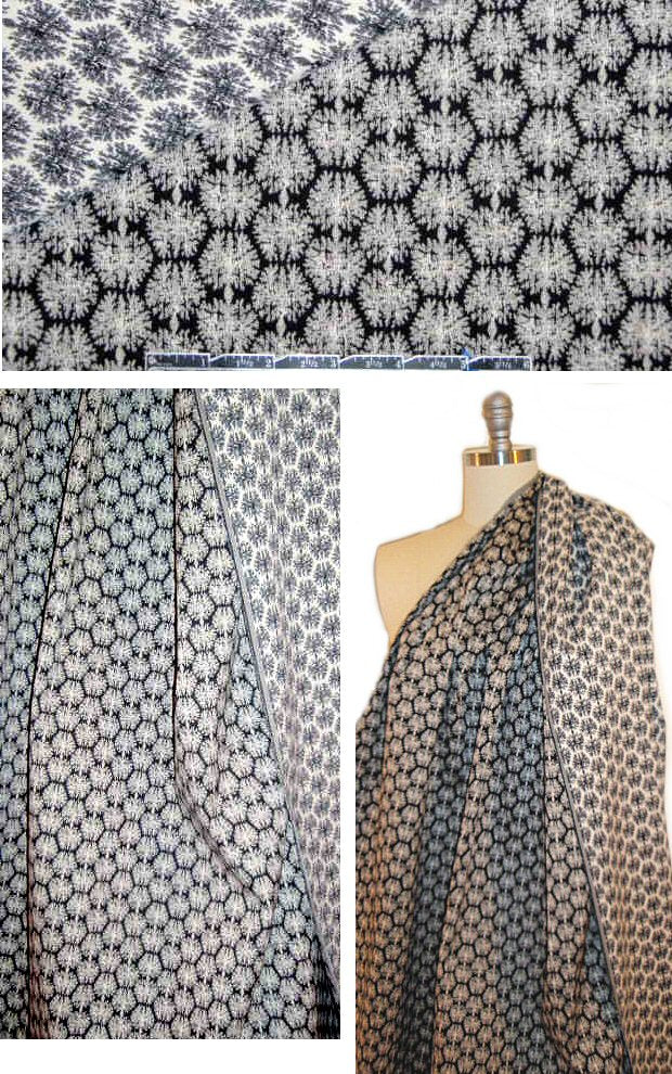 French reversible black/bone motif stretch jacquard 2 yds