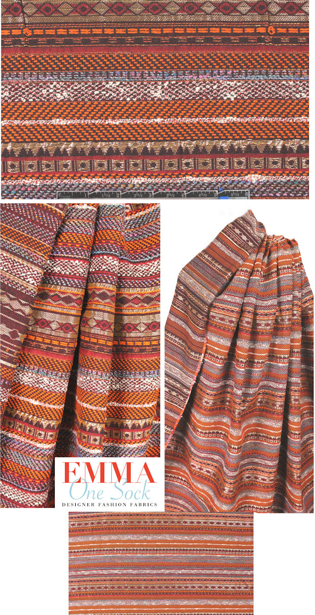 French spice-toned graphic striped brocade