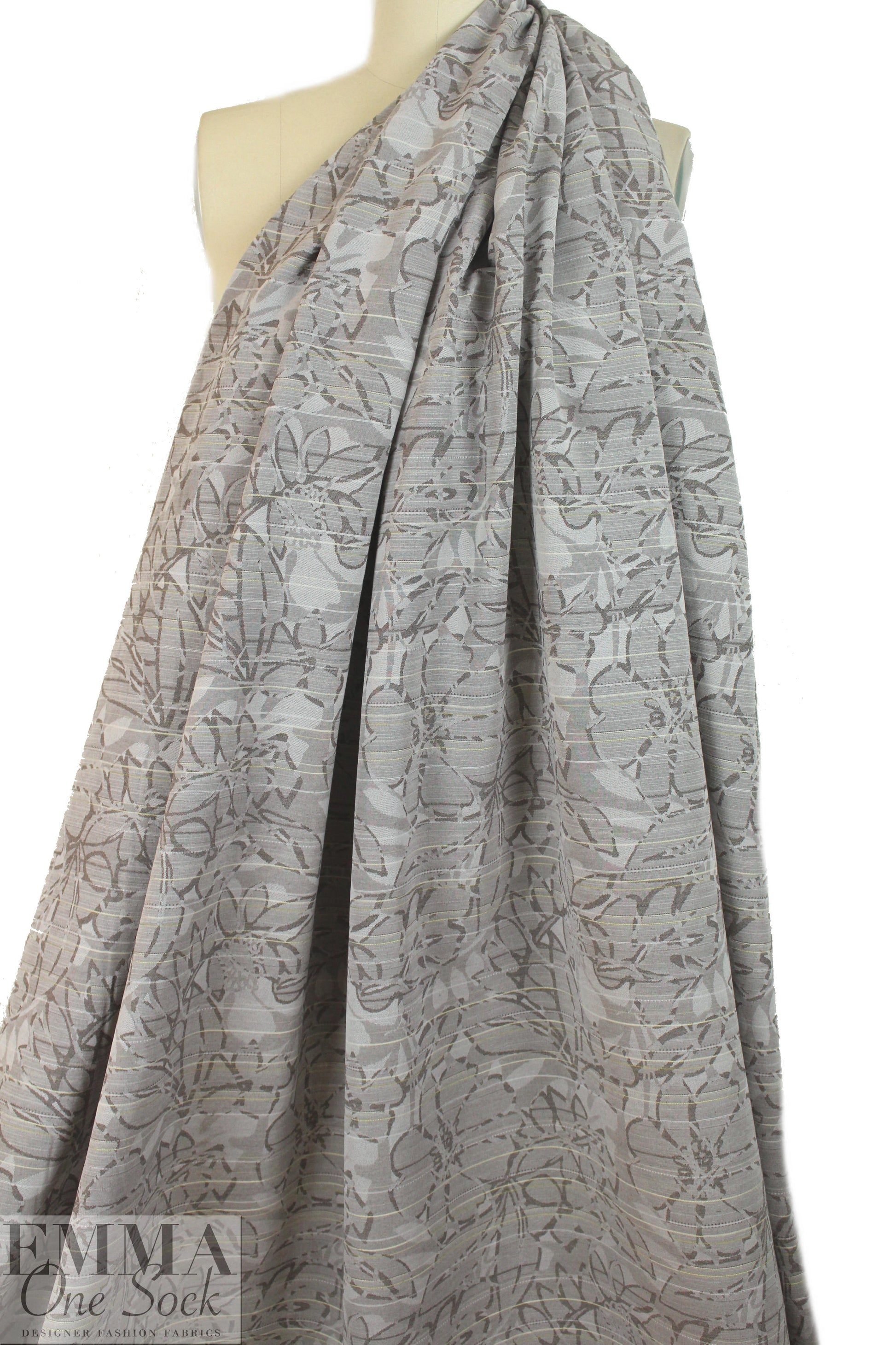 French taupey gray floral cotton stretch jacquard
