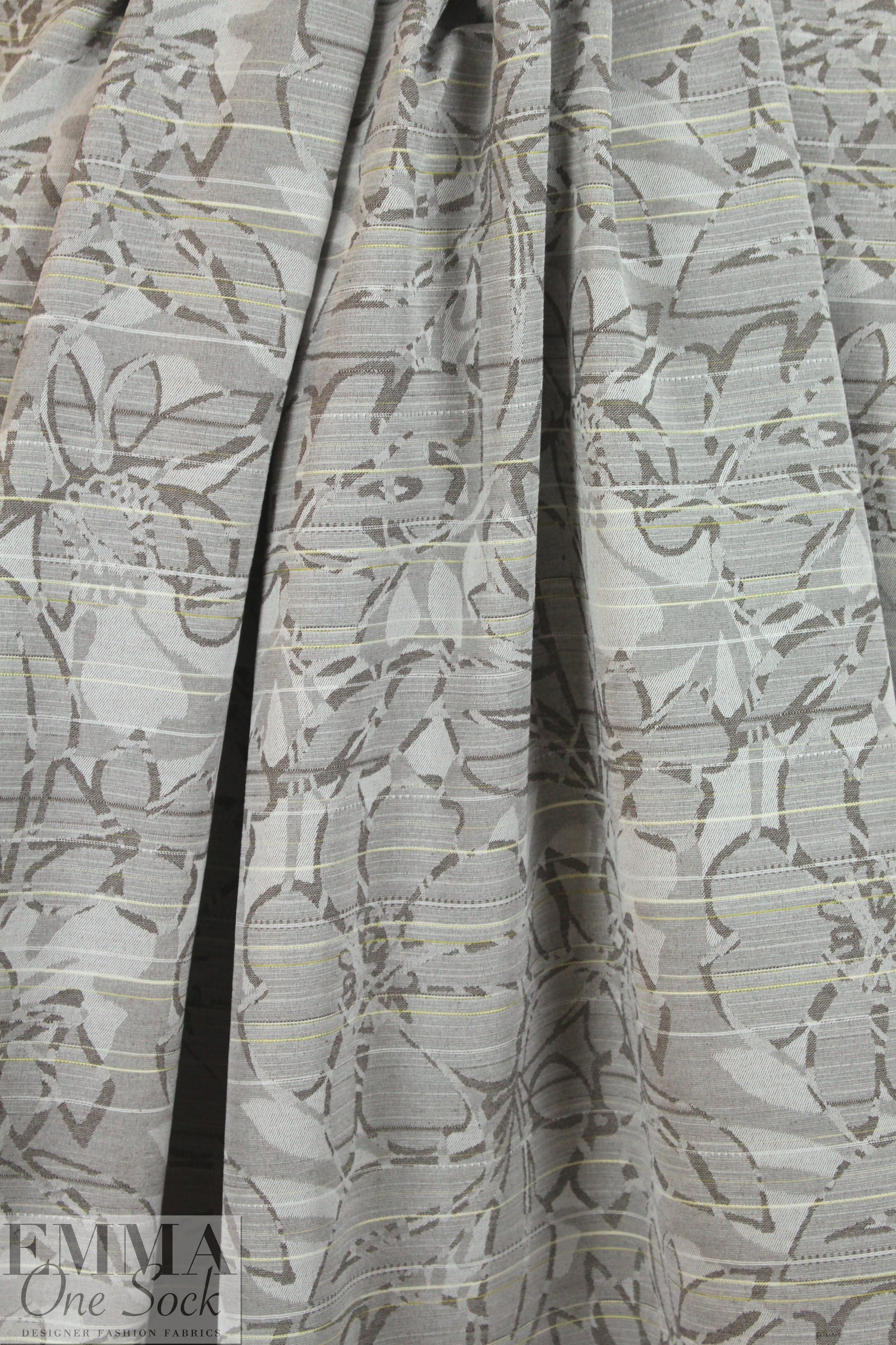 French taupey gray floral cotton stretch jacquard