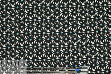 NY designer black/sky floral cotton jacquard