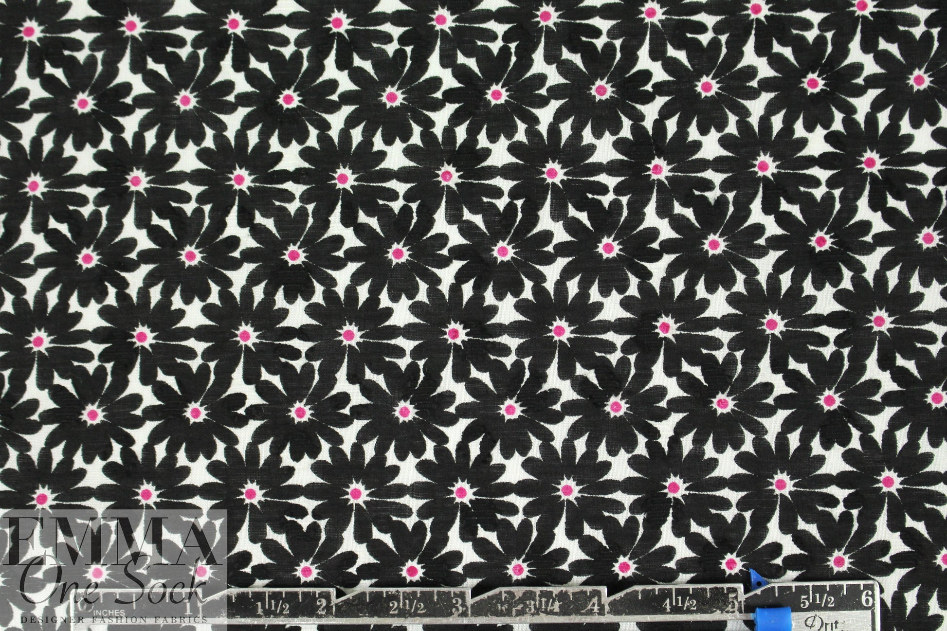 NY designer black/magenta floral cotton jacquard