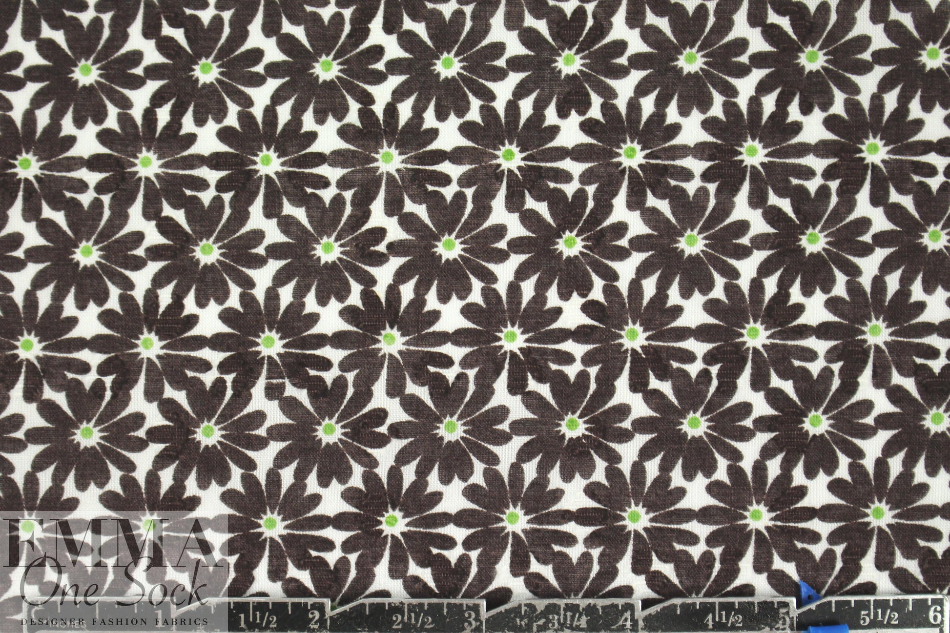 NY designer chocolate/lime floral cotton jacquard