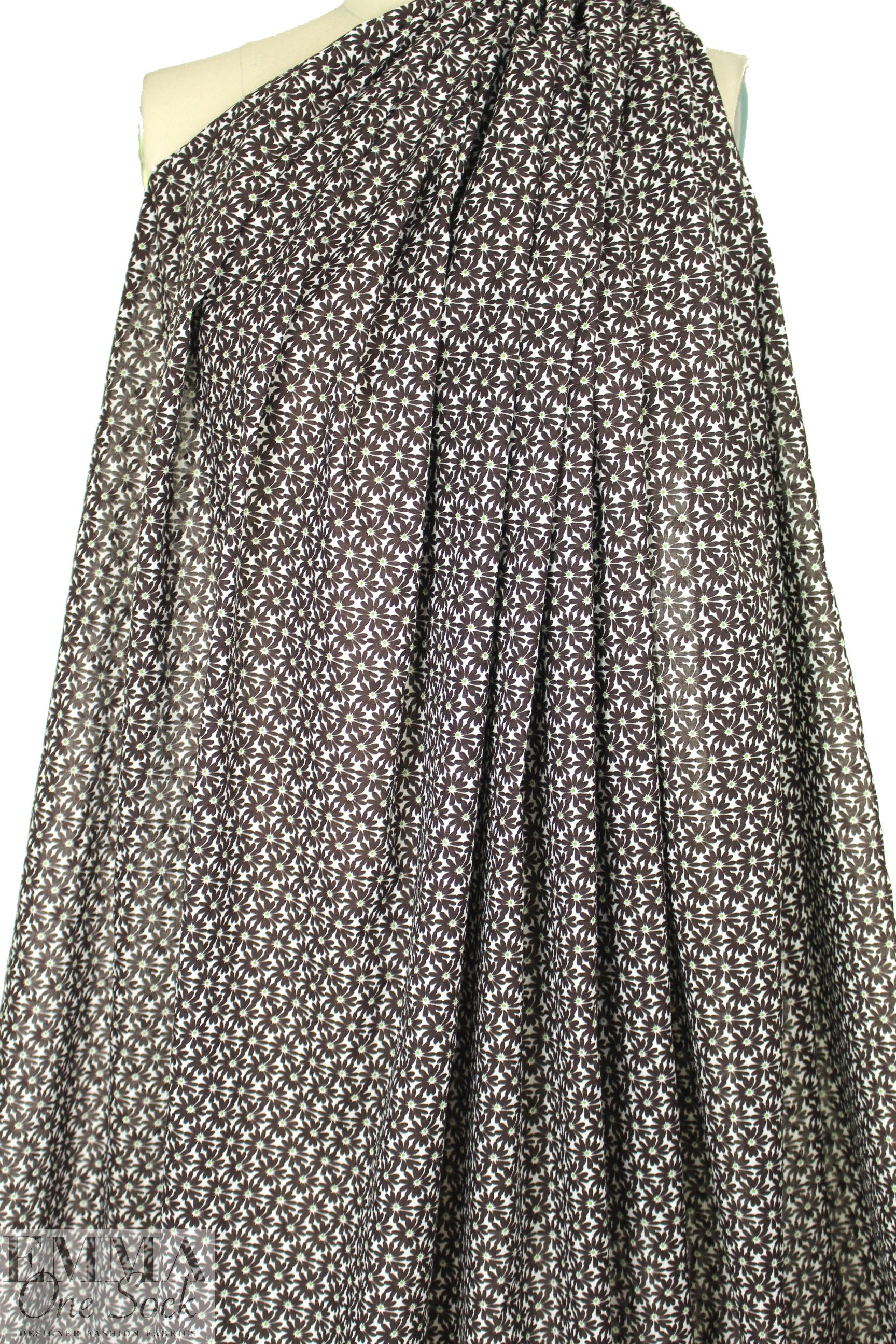 NY designer chocolate/lime floral cotton jacquard 2 yds