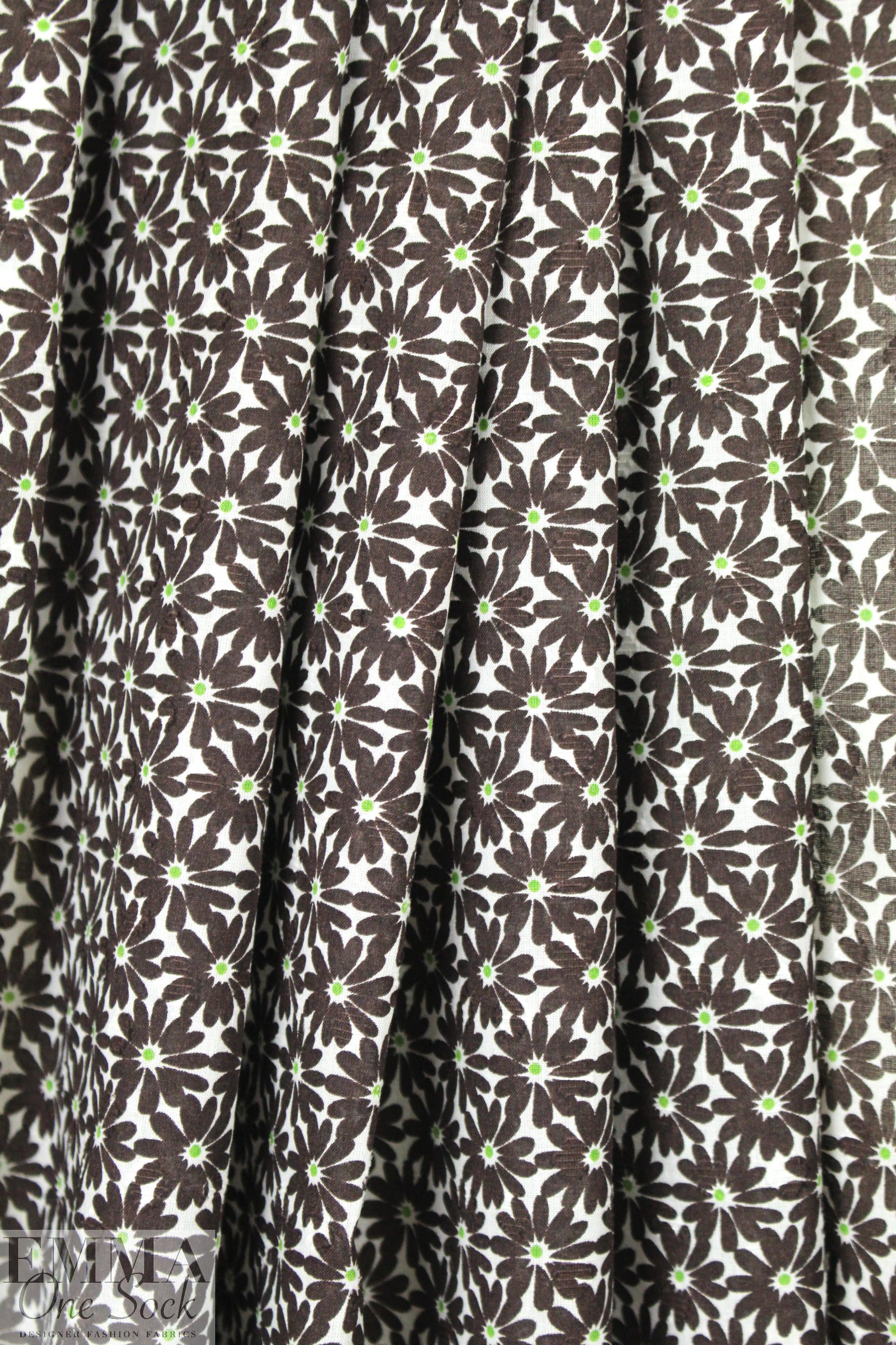 NY designer chocolate/lime floral cotton jacquard