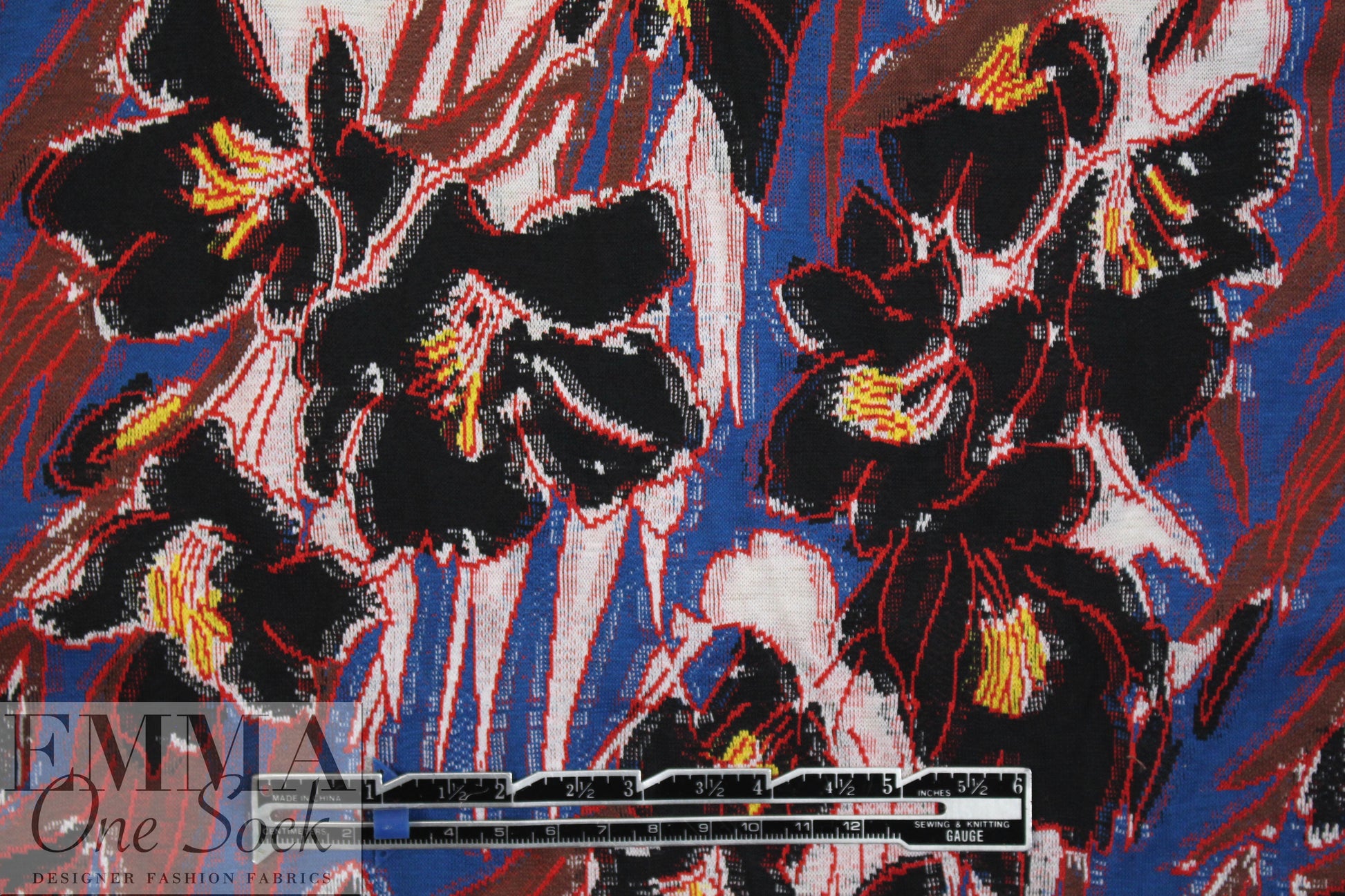 famous designer jacquard knit - red/blue floral 1 yard