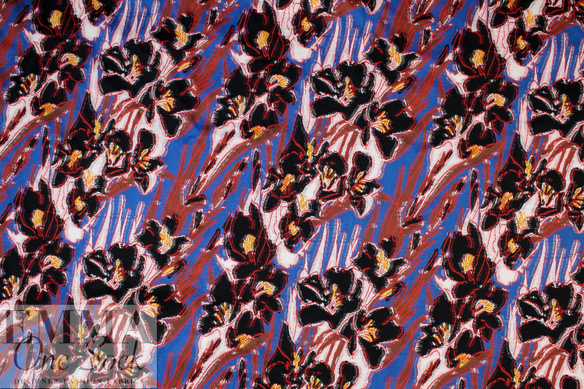 famous designer jacquard knit - red/blue floral 2.5 yds