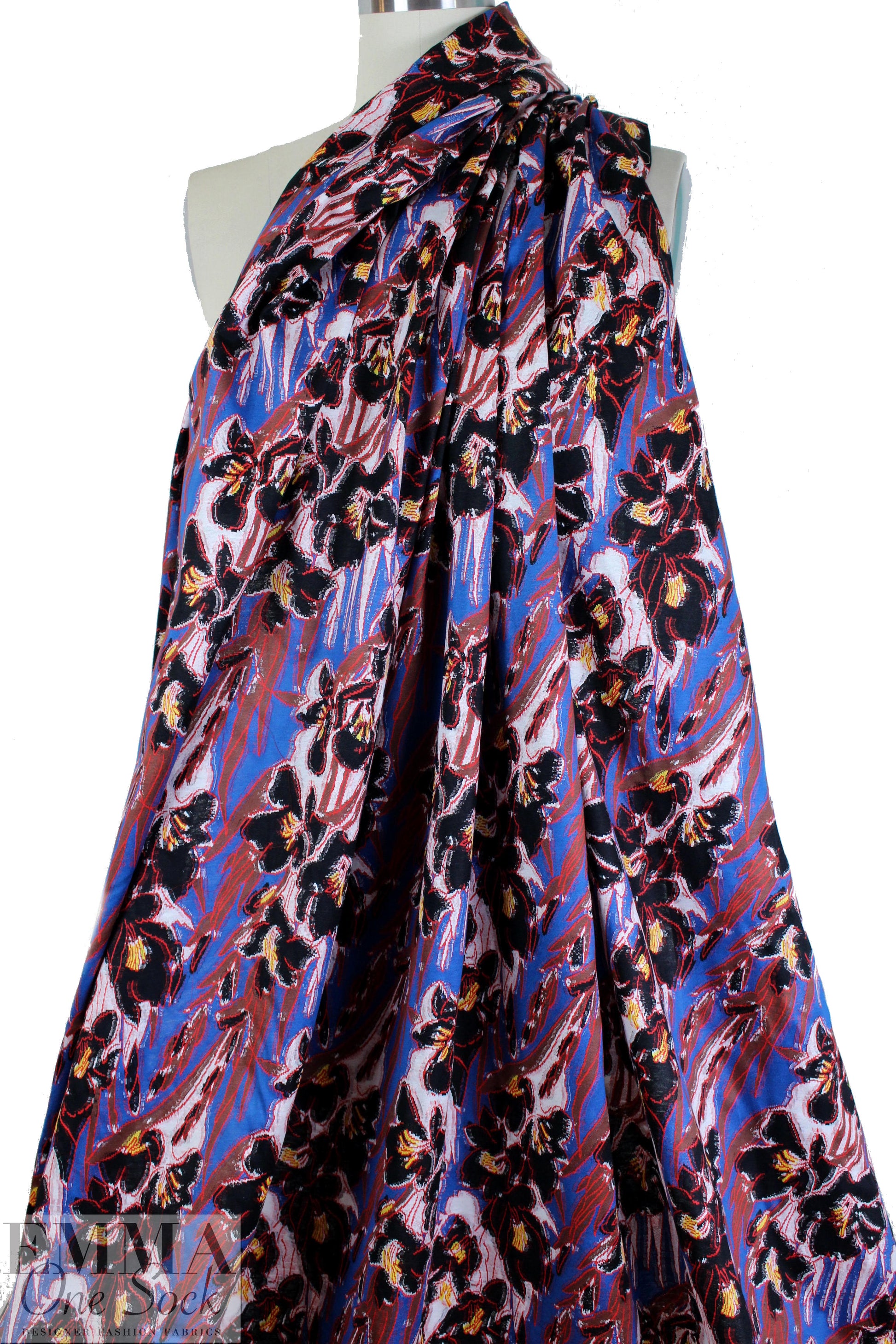 famous designer jacquard knit - red/blue floral