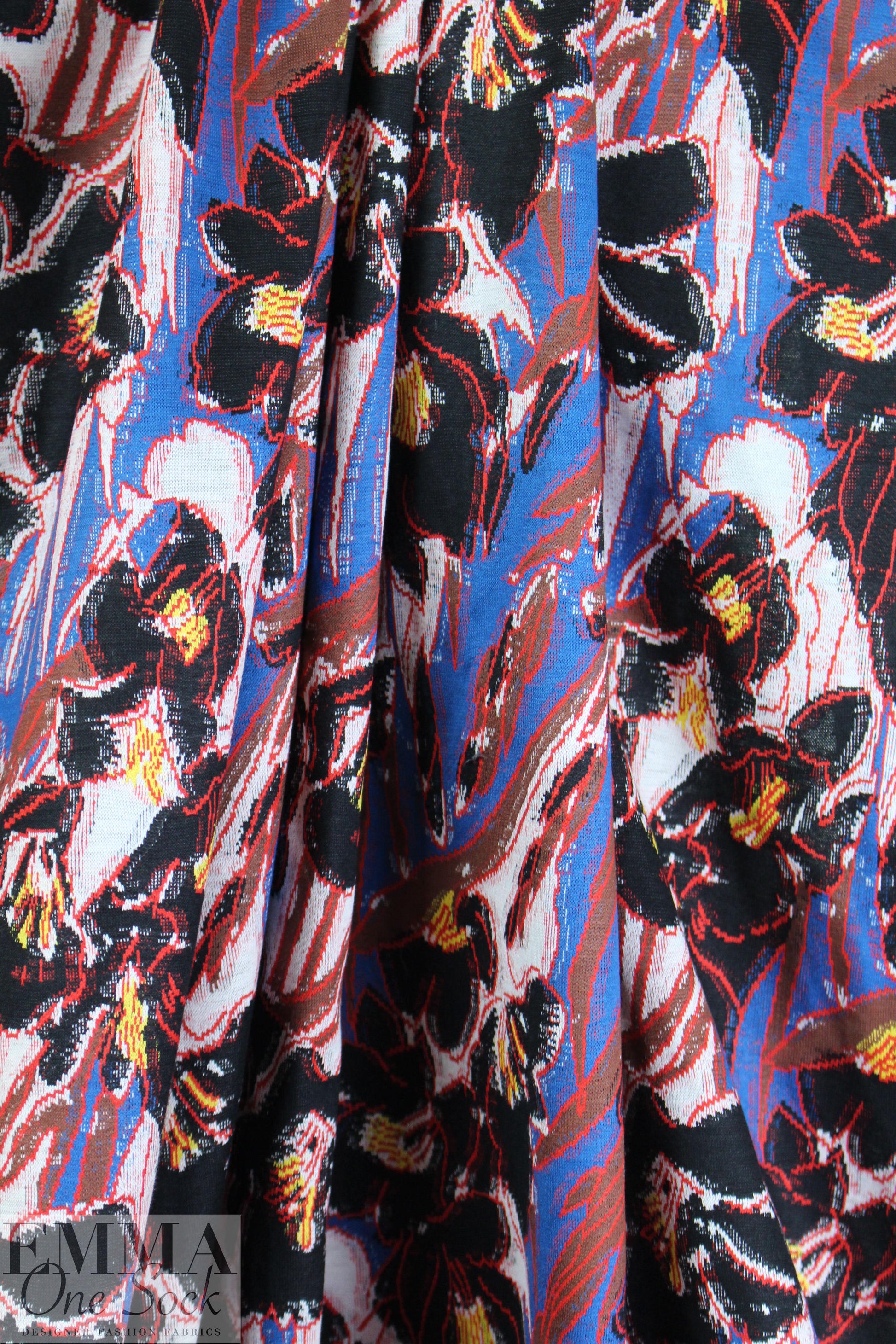 famous designer jacquard knit - red/blue floral 2.5 yds