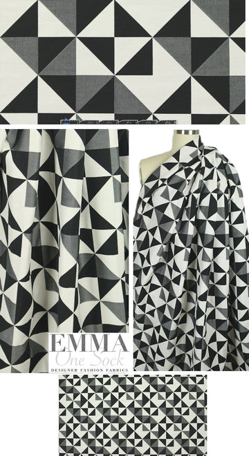 Italian cotton blend 'geometry' reversible jacquard