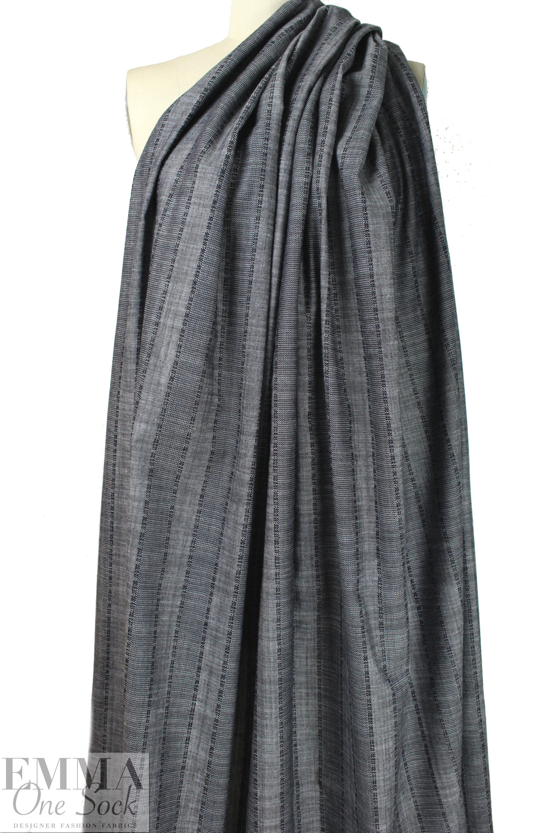 French 'black + white = gray' striped cotton jacquard