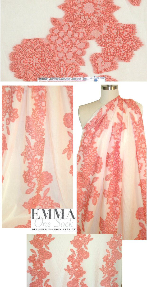 Italian cotton blend jacquard voile - coral/ivory 1.66 yds