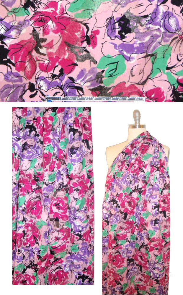 NY designer pink/purple/jade floral cotton jacquard 1.875 yd