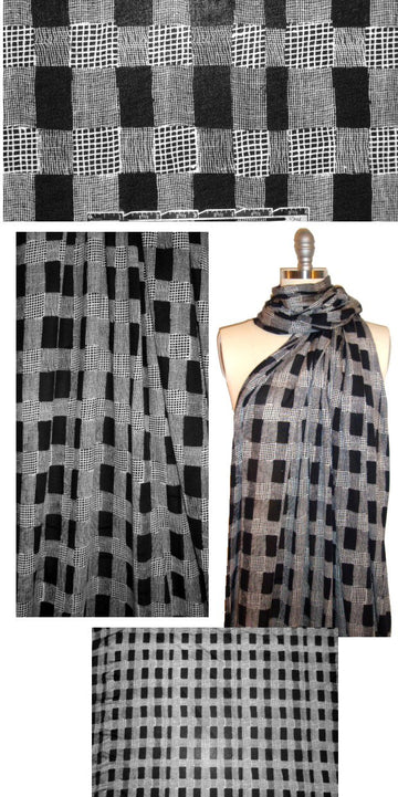 NY designer cotton black/white stylized plaid knit 1.625 yd