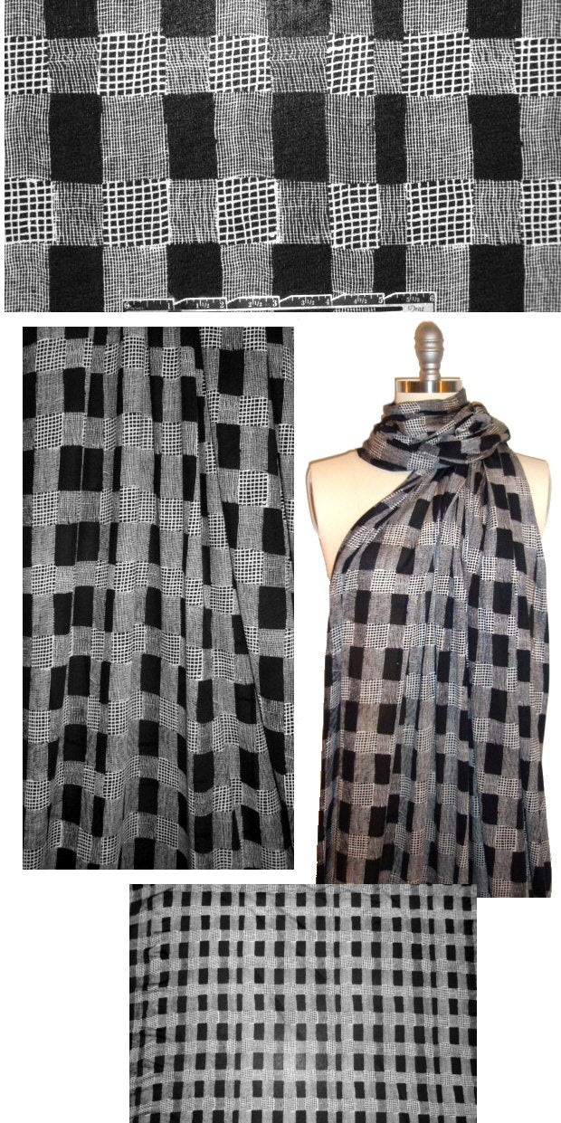 NY designer cotton black/white stylized plaid knit 2.25 yd