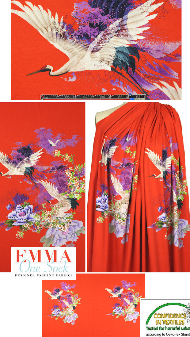 Dutch digital 'asian-inspired' cotton/lycra panel knit  1 yard