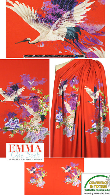 Dutch digital 'asian-inspired' cotton/lycra panel knit  1 yard