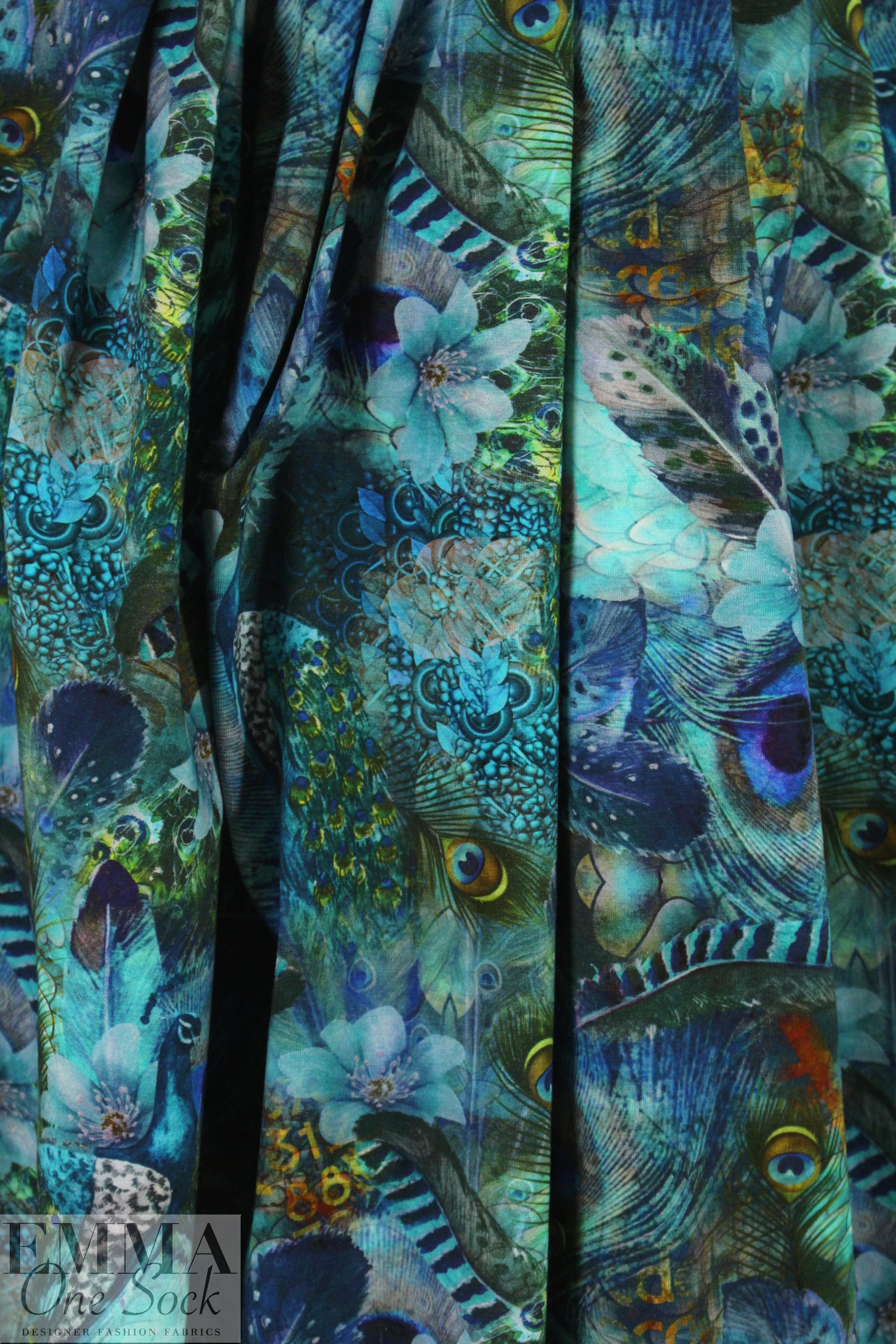 Dutch digital 'peacock plumes' knit Oeko-Tex certified 2.25 yds