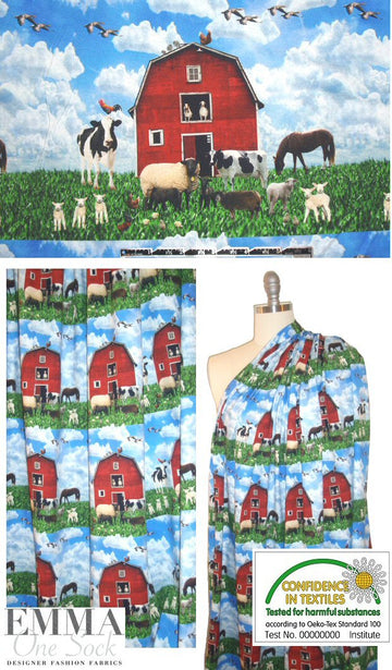 Dutch digital 'barnyard scene' cotton knit 1.25 yd