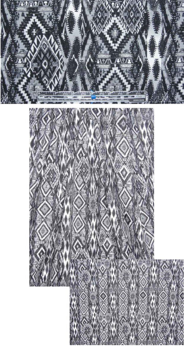 French b/w/gr tribal montage COTTON knit