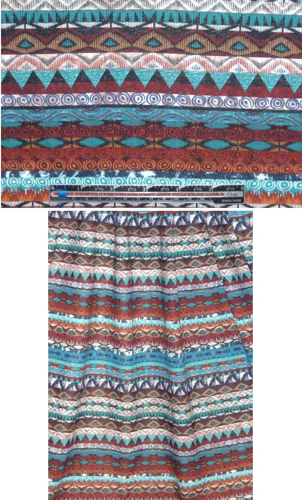 French aqua/sienna graphic stripe COTTON knit