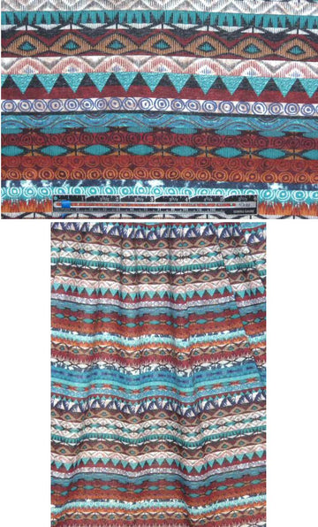 French aqua/sienna graphic stripe COTTON knit 1.625 yds