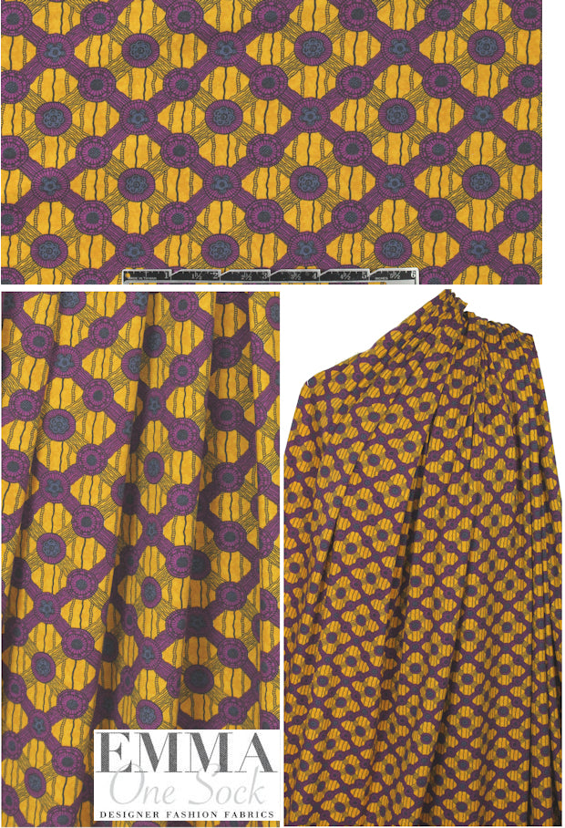 Italian cotton knit - African wax - citrine/plum 2 yd