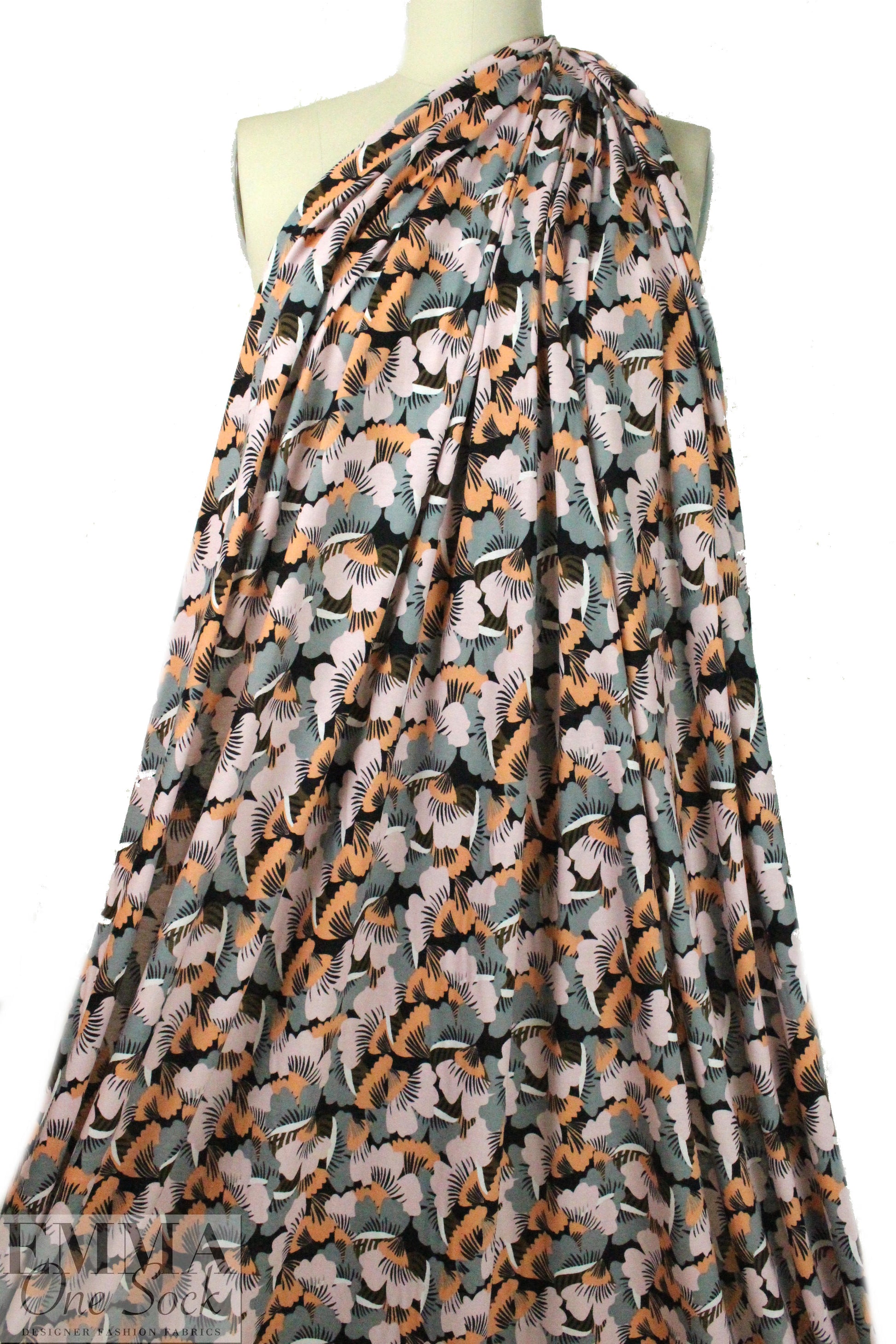 German digital cotton knit - peach/gray stylized floral