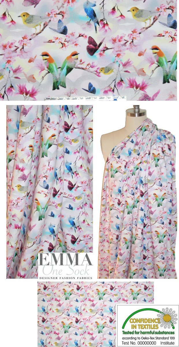 Dutch digital 'birds and butterflies' cotton/lycra knit