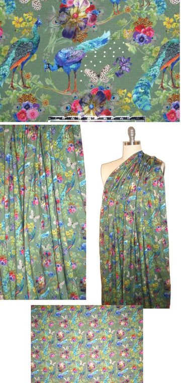 Dutch digital 'peacocks/butterflies' cotton knit - green