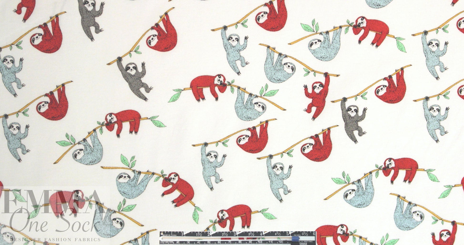 organic cotton jersey - happy sloths .875 yds