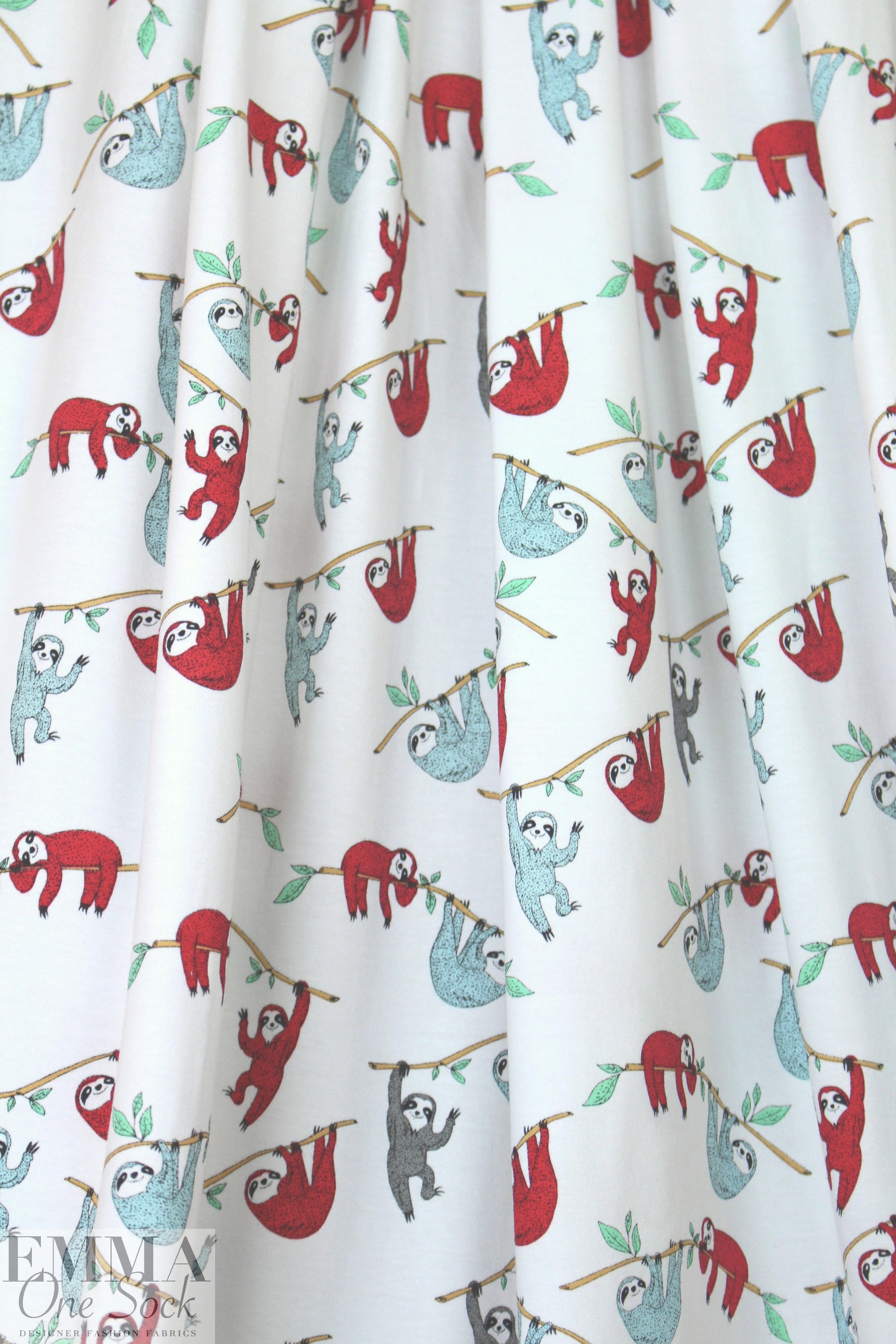 organic cotton jersey - happy sloths .875 yds