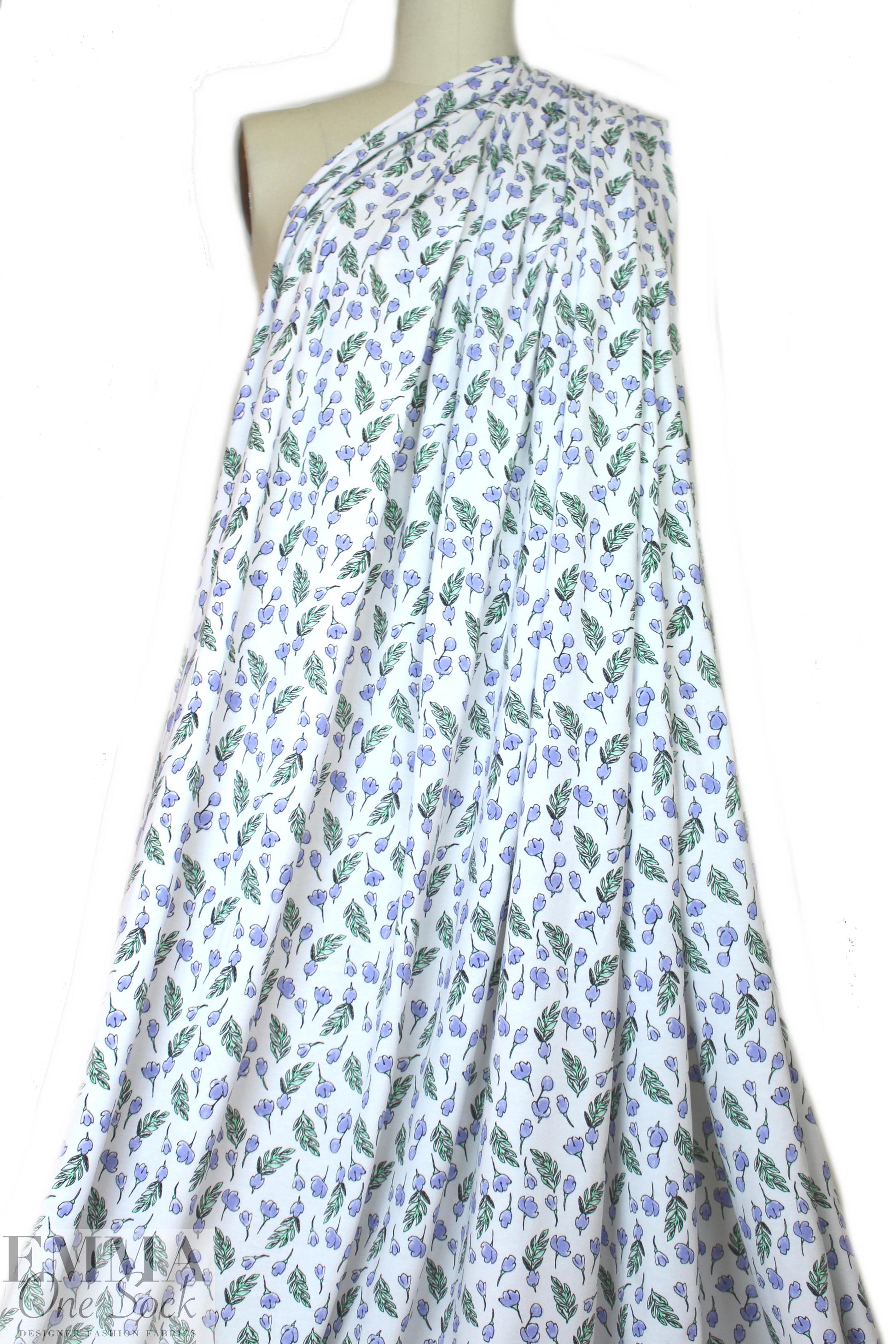 organic cotton jersey - little periwinkle flowers .875 yds