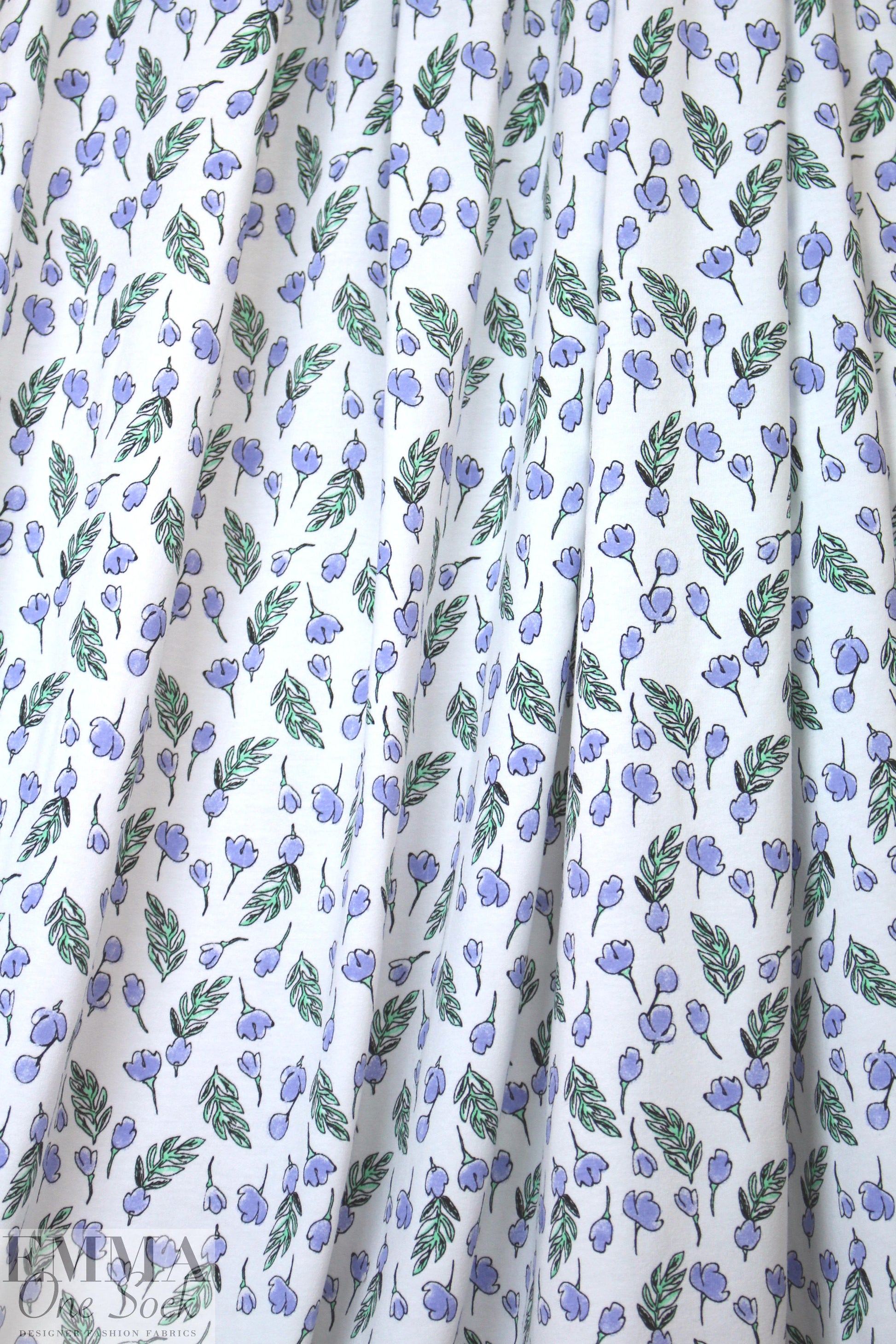 organic cotton jersey - little periwinkle flowers 1.66 yd