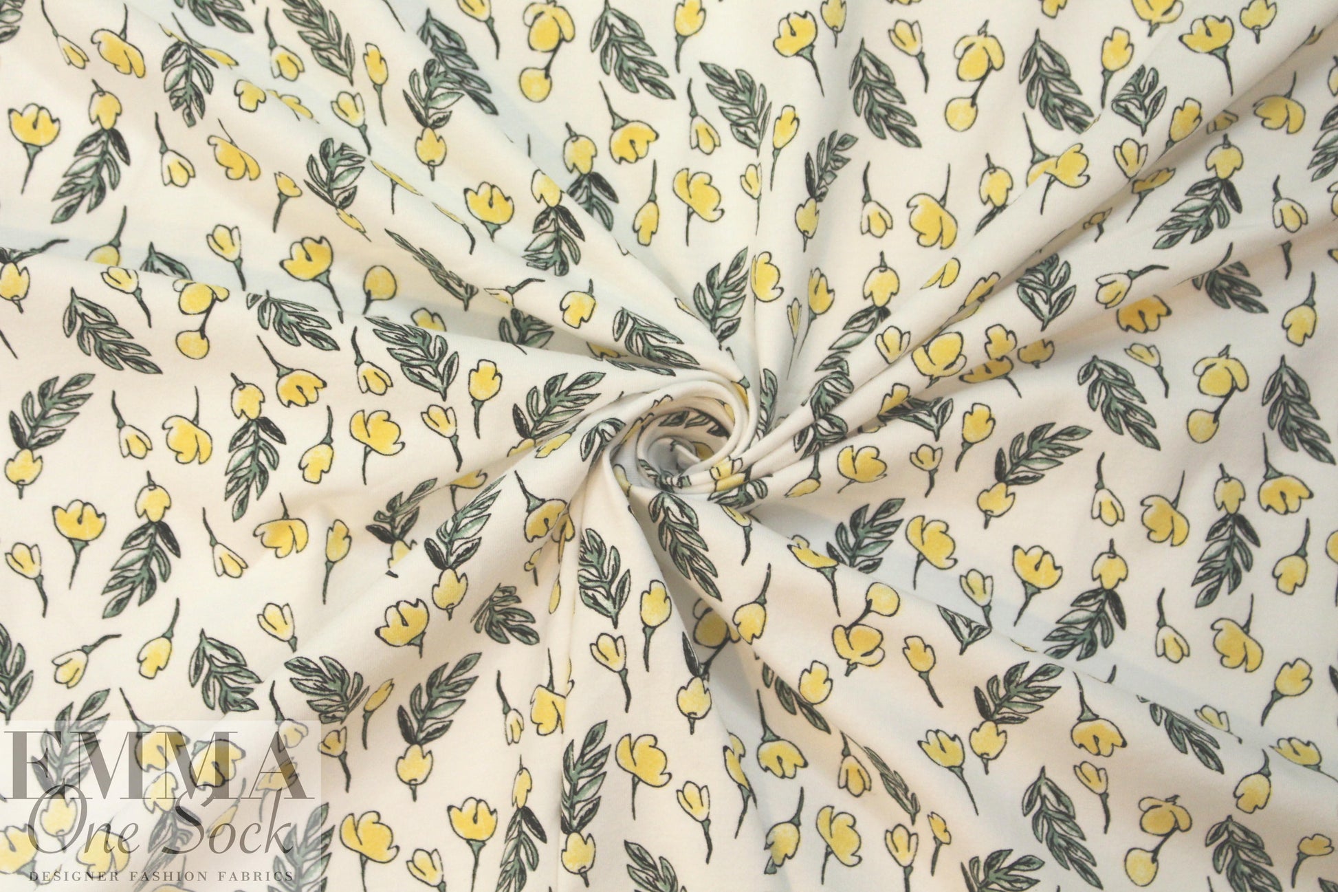 organic cotton jersey - little lemon flowers 1.66 yds Minor Flaw
