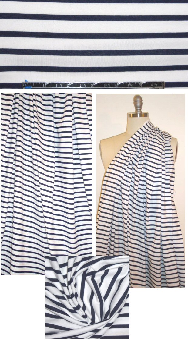 St. John midnight/white printed stripe COTTON knit 1.25 yds