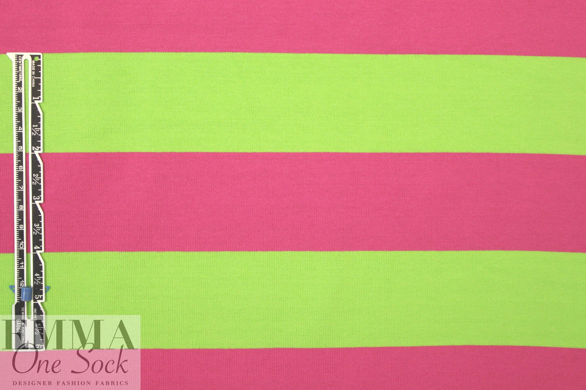 famous designer pink/lime wide stripe cotton knit .75 yds