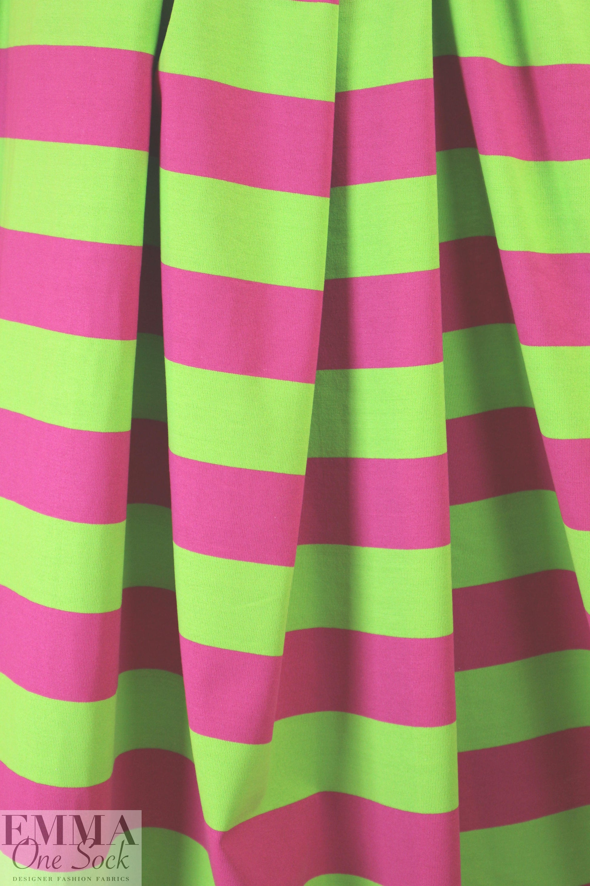 famous designer pink/lime wide stripe cotton knit .75 yds
