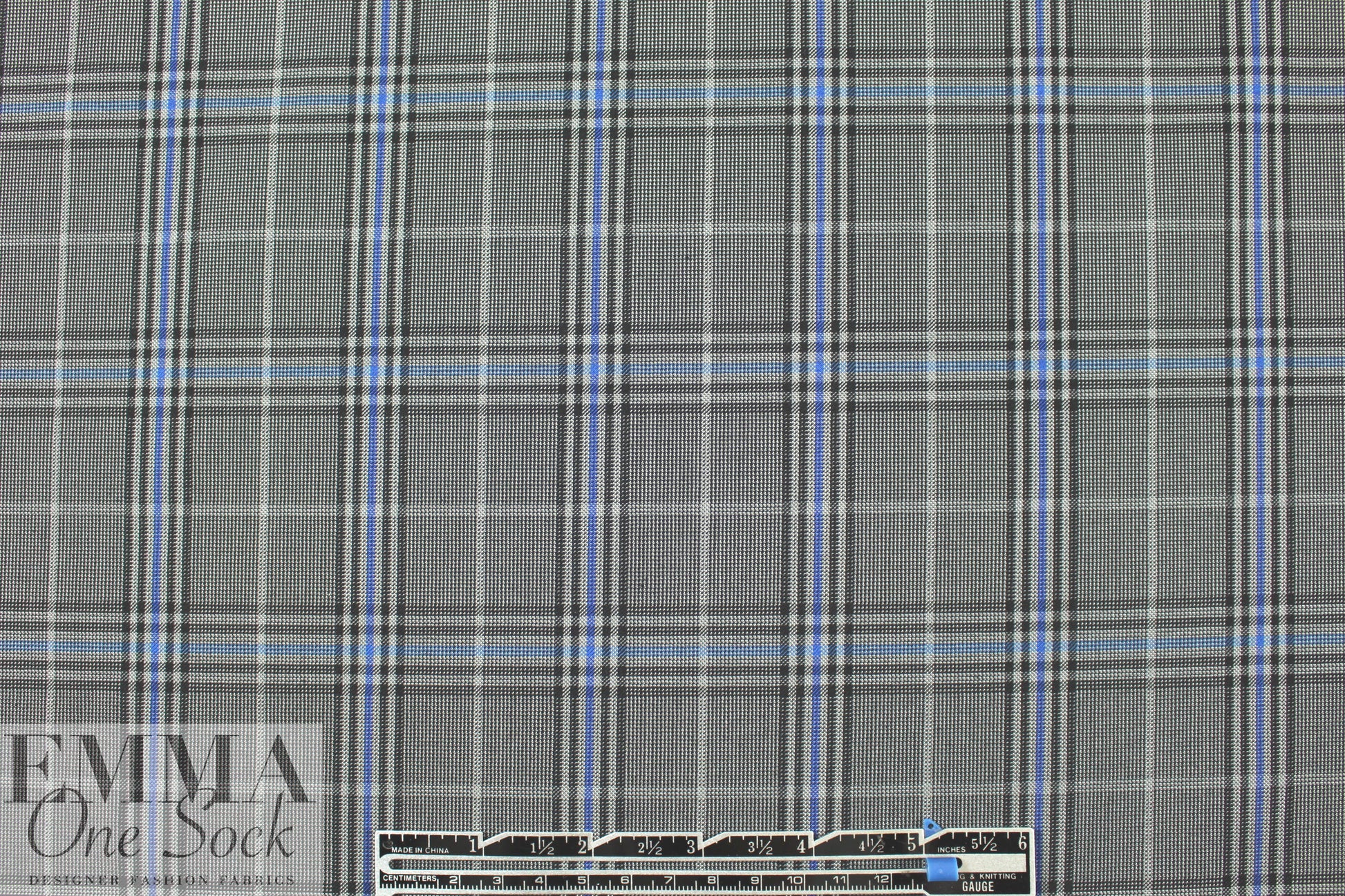 Italian blue/gray yarn-dyed cotton stretch plaid