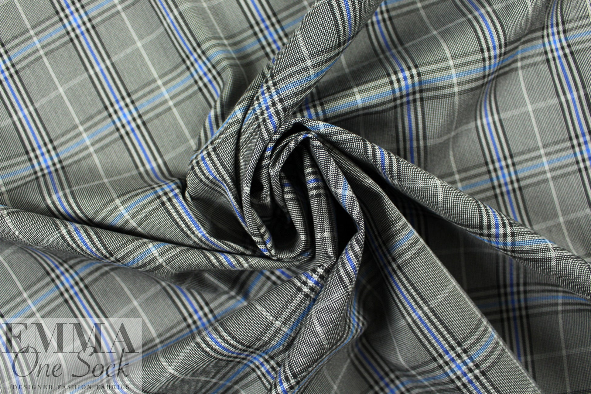 Italian blue/gray yarn-dyed cotton stretch plaid