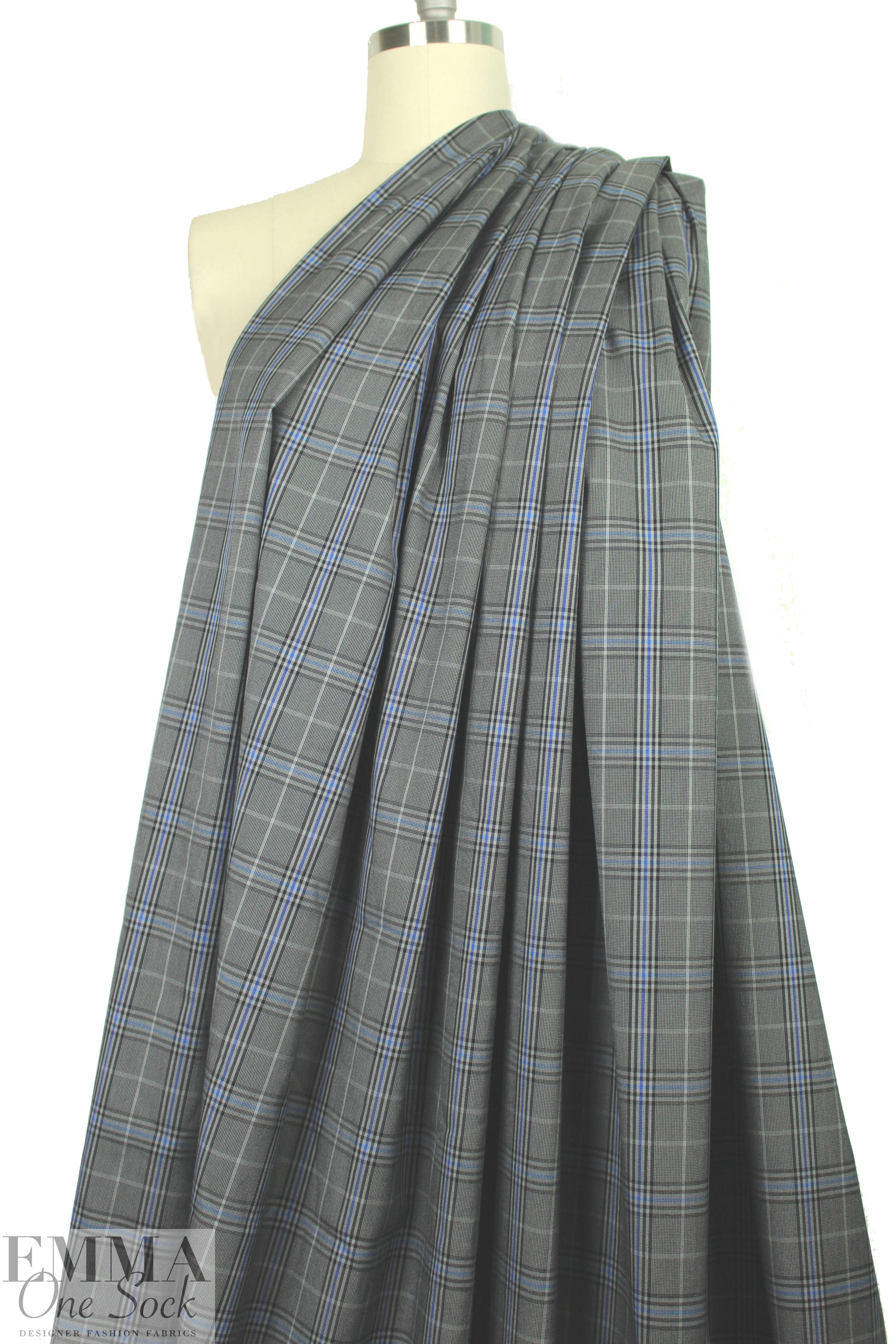 Italian blue/gray yarn-dyed cotton stretch plaid 1.125 yds