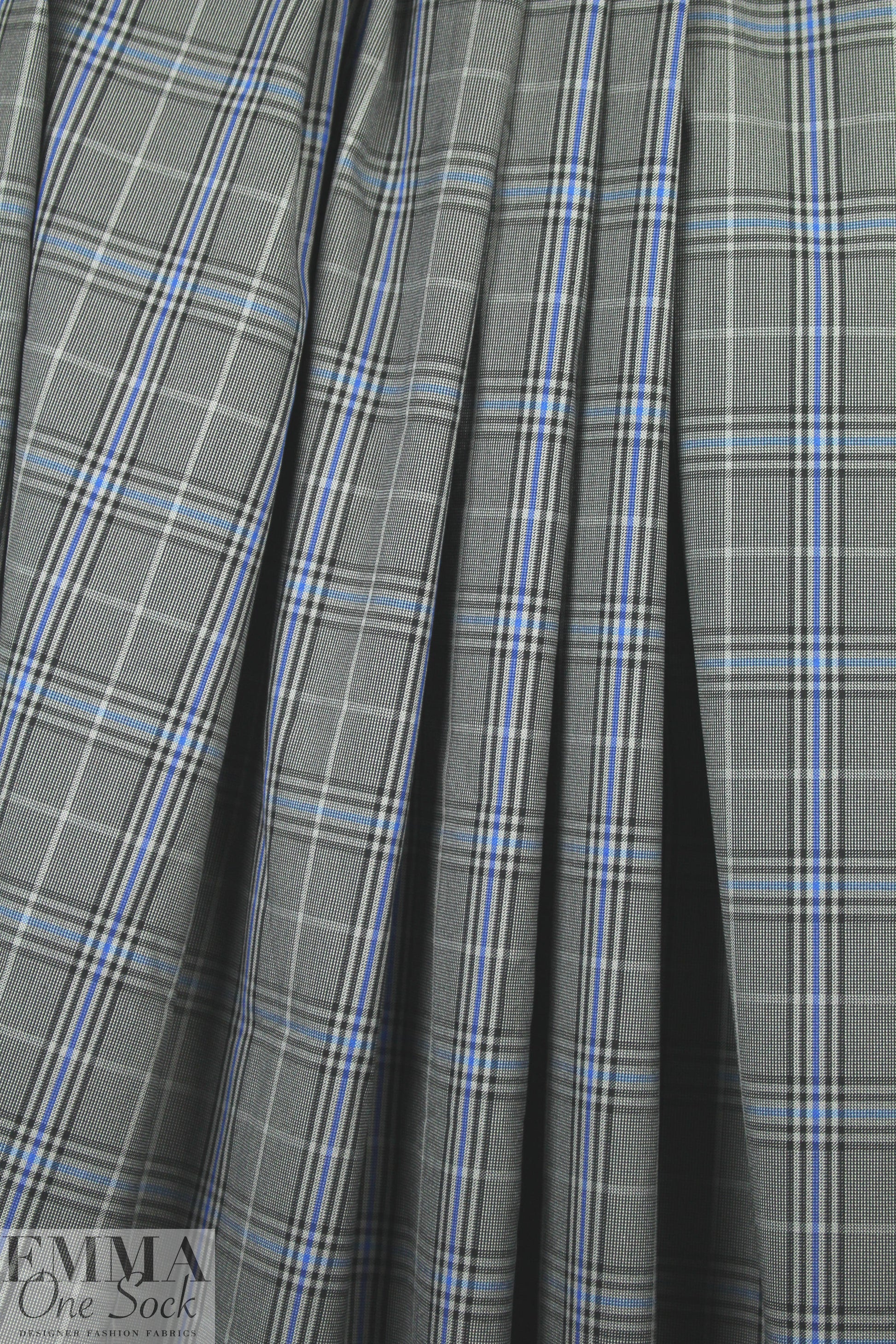 Italian blue/gray yarn-dyed cotton stretch plaid 1.125 yds
