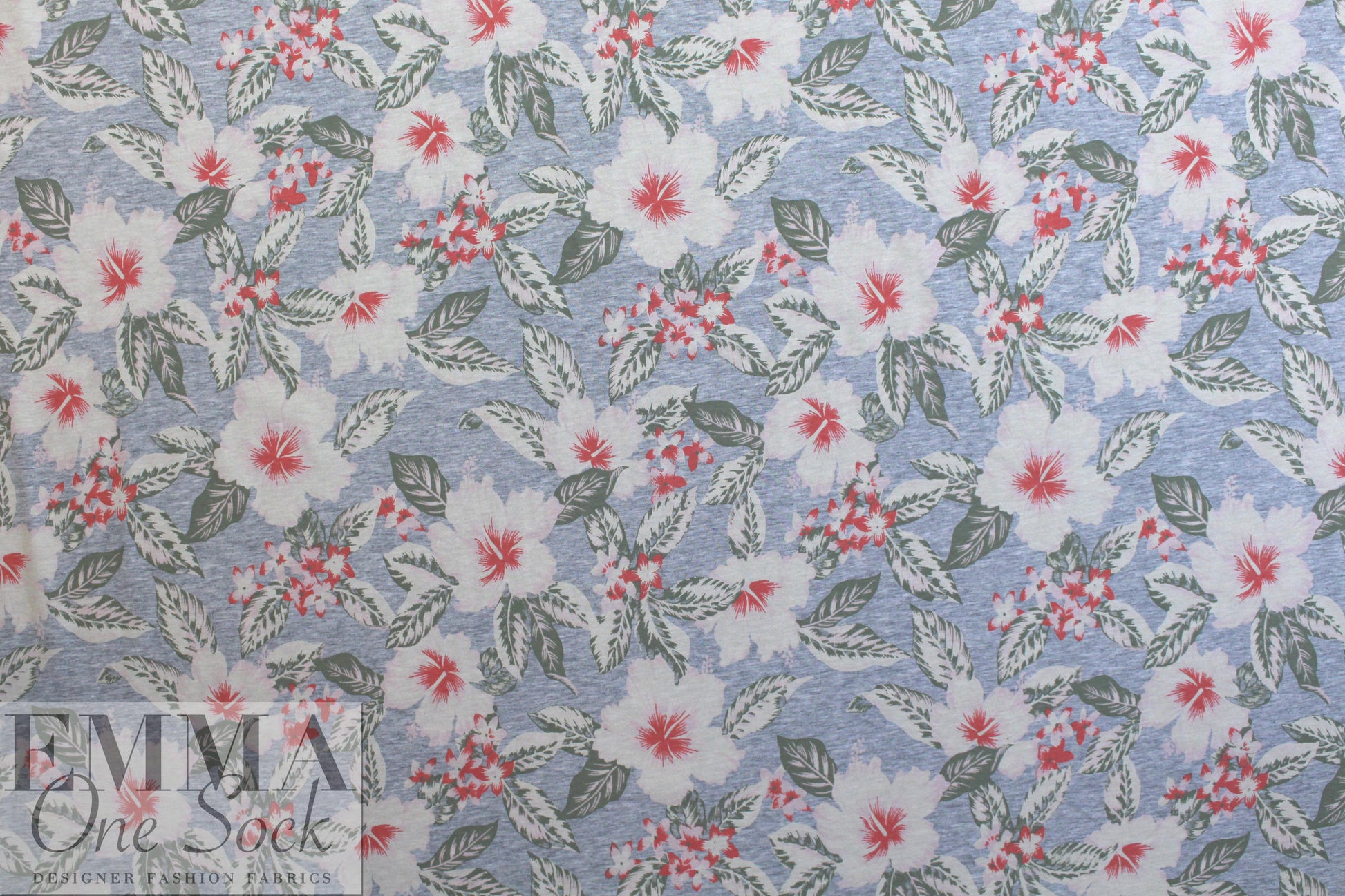 NY designer digital cotton knit - hibiscus
