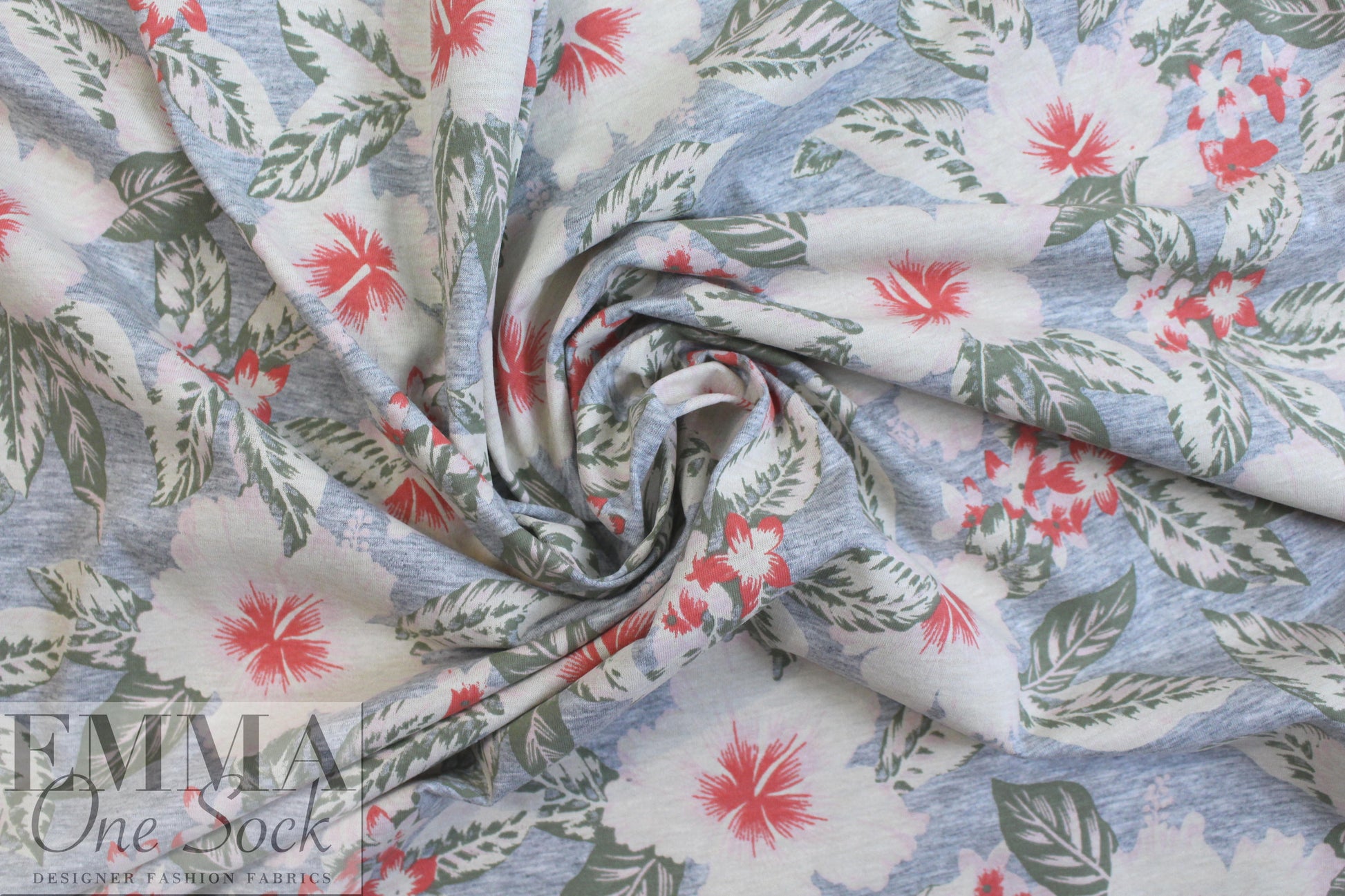NY designer digital cotton knit - hibiscus 1.75 yds