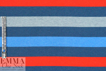 Italian pique stitch all cotton knit - blue/red/gray 1.375 yds