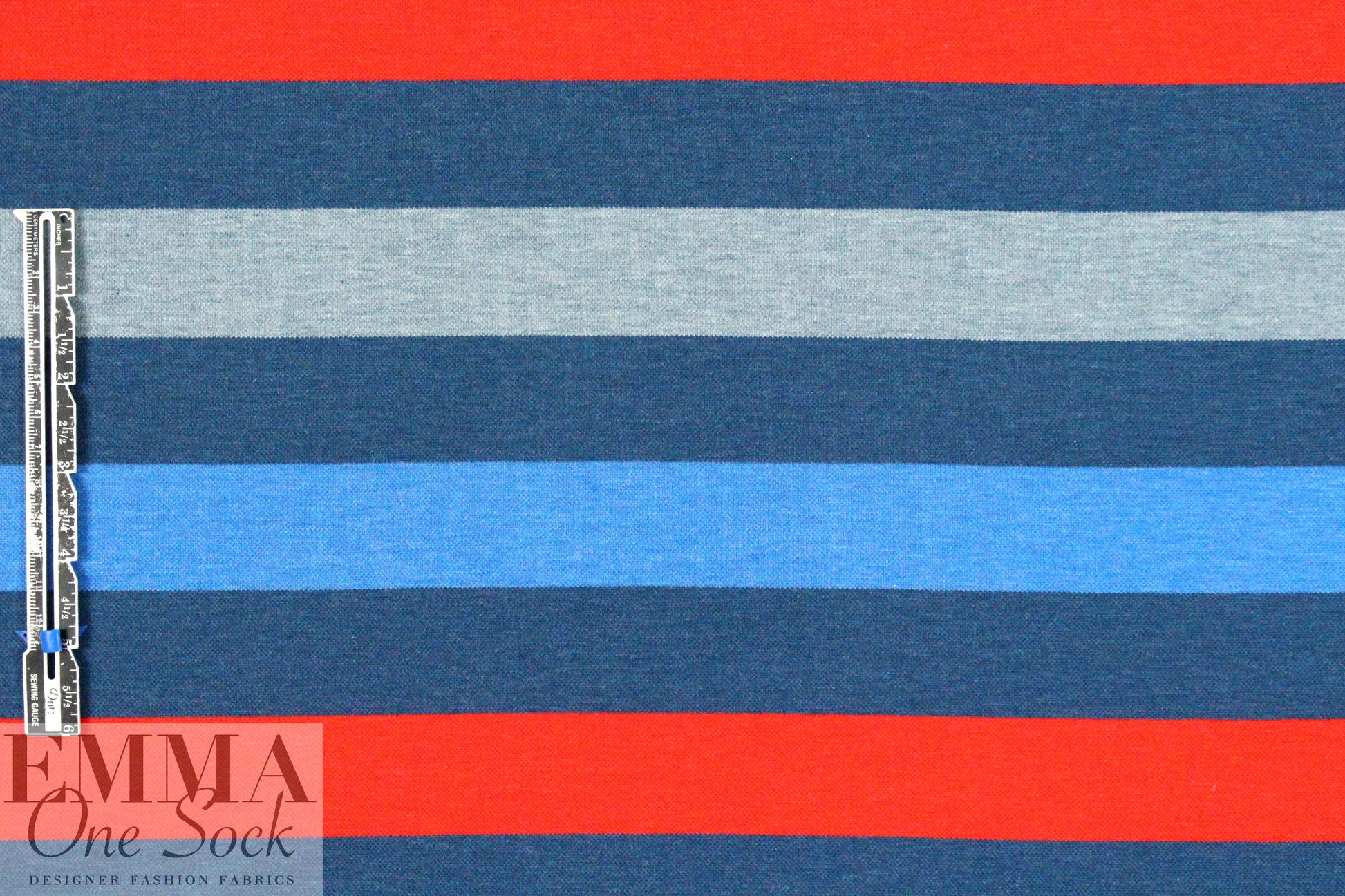 Italian pique stitch all cotton knit - blue/red/gray .75 yds